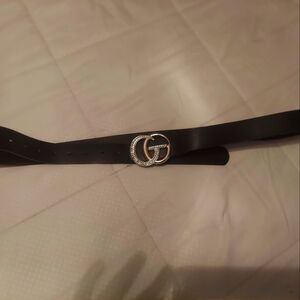 Black Leather Belt with Silver Buckle